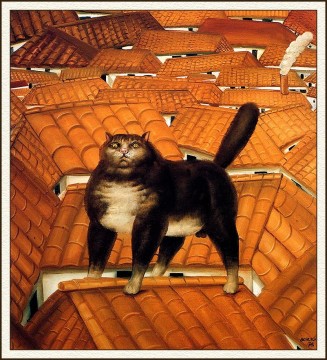  Botero Pintura al %C3%B3leo - El gato en el tejado Fernando Botero